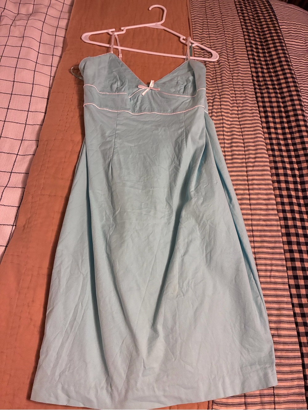 Express Light Blue Spaghetti Strap Midi Dress with White Trim
